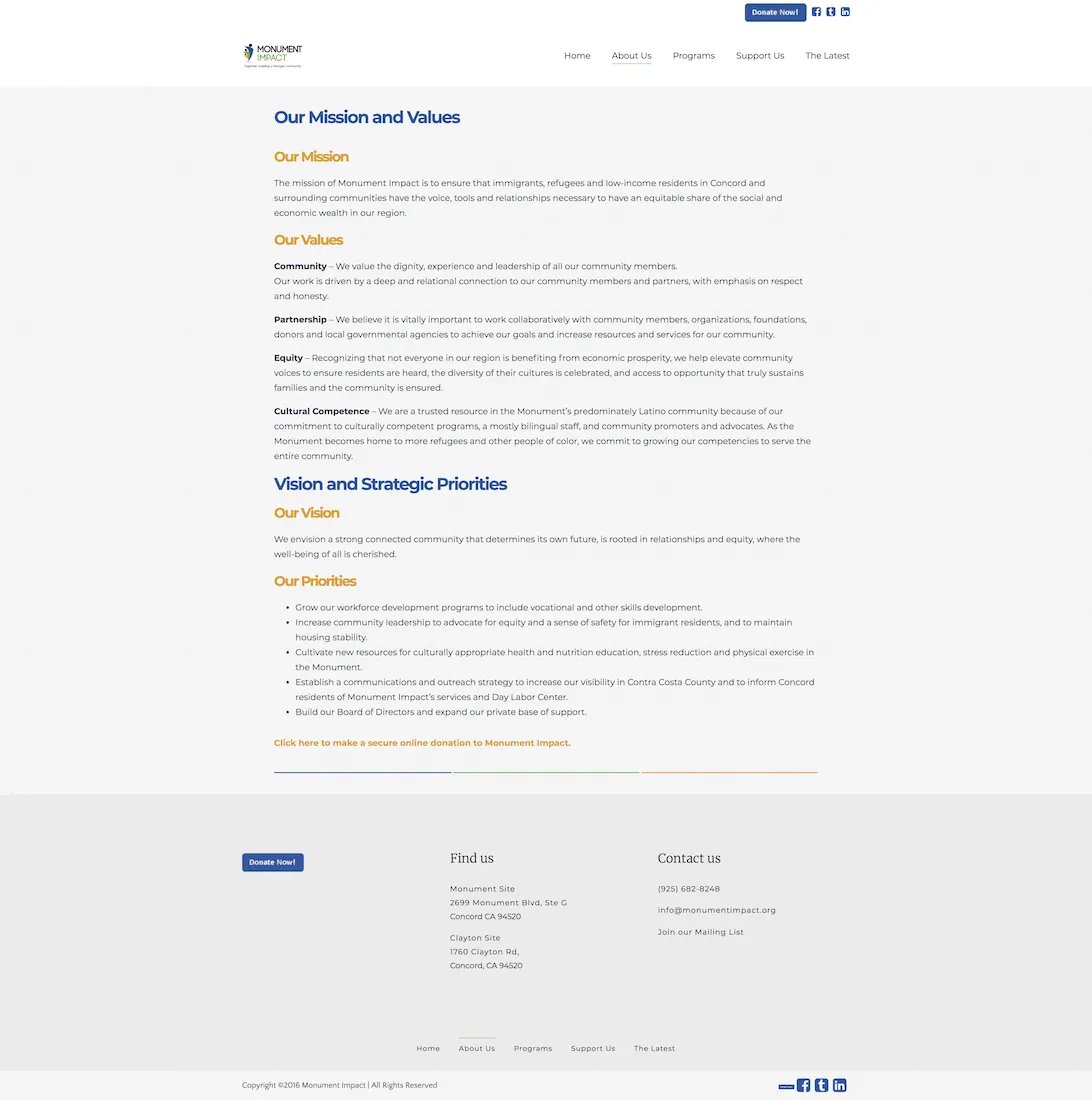 Mission and values page design before Cintia's work.