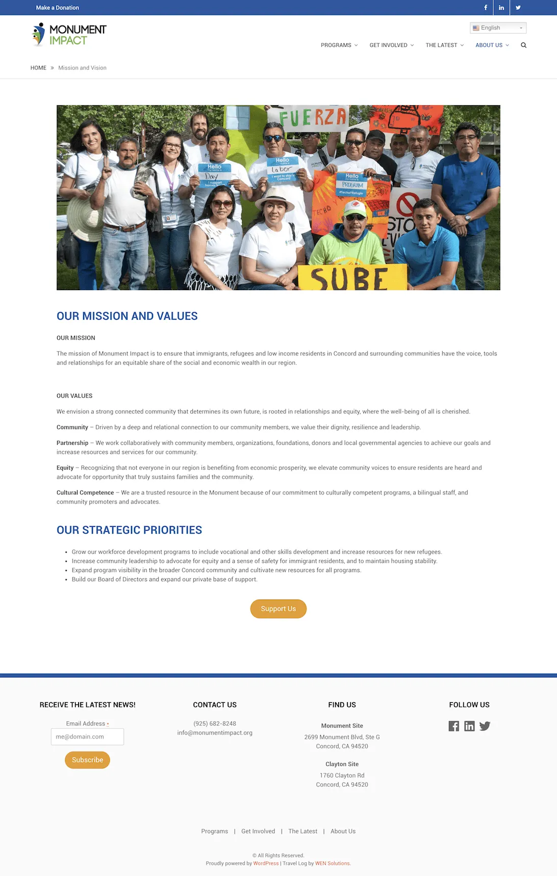 Mission and values page design after Cintia's work.