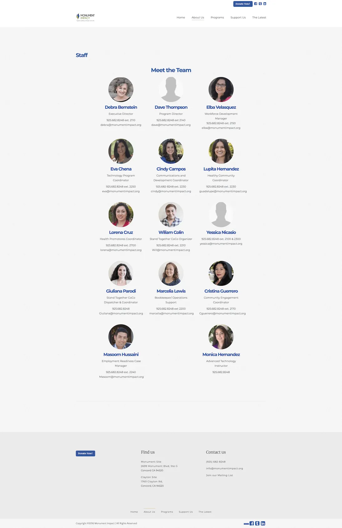 Team page design before Cintia's work.