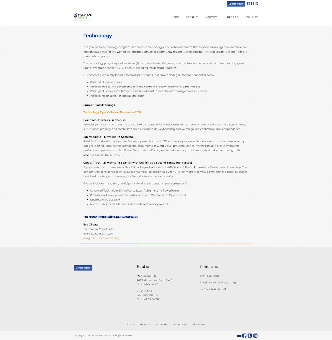 Technology page design before Cintia's work.